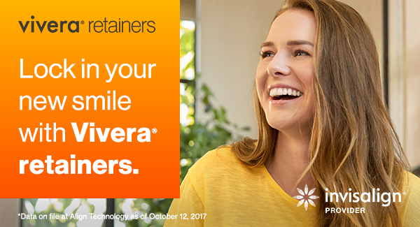 Smiling woman promoting Vivera retainers for Invisalign